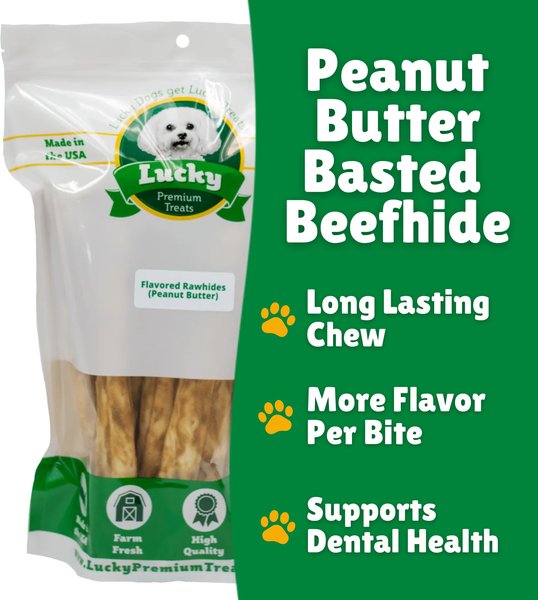 Lucky Premium Treats Peanut Butter Basted Rawhide Large Dog Chews