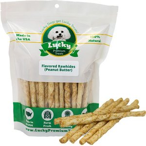 Lucky Premium Treats Peanut Butter Basted Rawhide Small Dog Chews