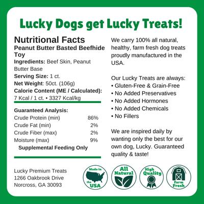 Show full view: Lucky Premium Treats Peanut Butter Basted Rawhide X-Small & Toy Dog Chews, 50 count slide 6 of 6