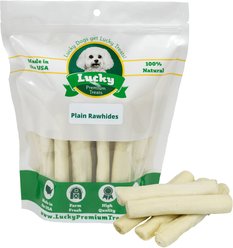 Lucky Premium Treats Plain Rawhide Medium Dog Chews, 7 count
