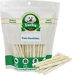 Lucky Premium Treats Plain Rawhide Small Dog Chews, 25 count