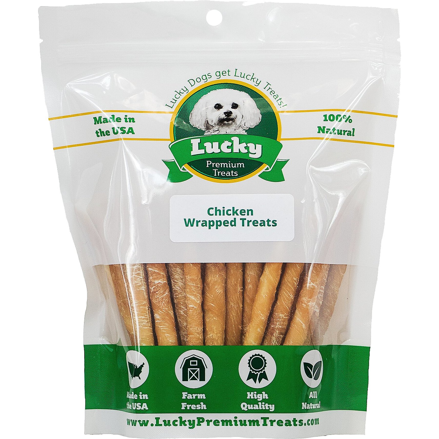 Lucky Premium Treats Small Chicken Wrapped Rawhide Dog Treats, 120 count