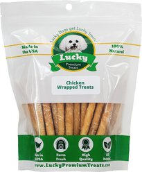 Lucky Premium Treats Small Chicken Wrapped Rawhide Dog Treats, 80 count