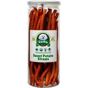 Lucky Premium Treats Sweet Potato Straws Dehydrated Dog Treats, 7-oz jar