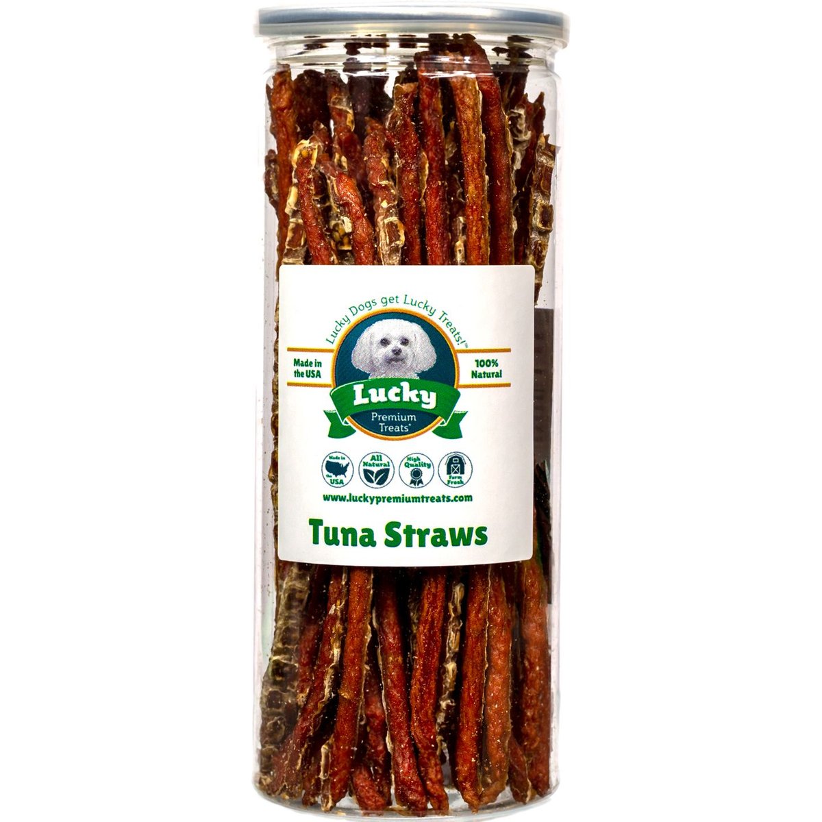 Lucky Premium Treats Tuna Jerky Straws Dog & Cat Treats, 7-oz jar