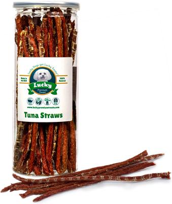 Show full view: Lucky Premium Treats Tuna Jerky Straws Dog & Cat Treats, 7-oz jar slide 4 of 5