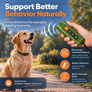 Luckypets 3X Ultrasonic Anti Barking 4 Modes Rechargeable Dog Bark Deterrent Device with LED Light, Green