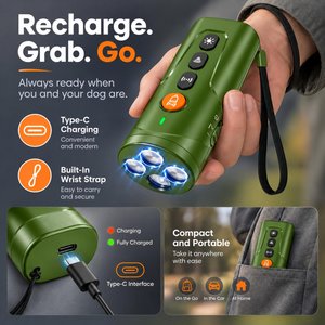 Luckypets 3X Ultrasonic Anti Barking 4 Modes Rechargeable Dog Bark Deterrent Device with LED Light, Green