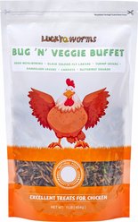 LuckyQworms Bug 'n' Veggie Buffet Mealworms, BSFL & Veggies Blend High Protein Dry Food Poultry Treats, 1-lb bag