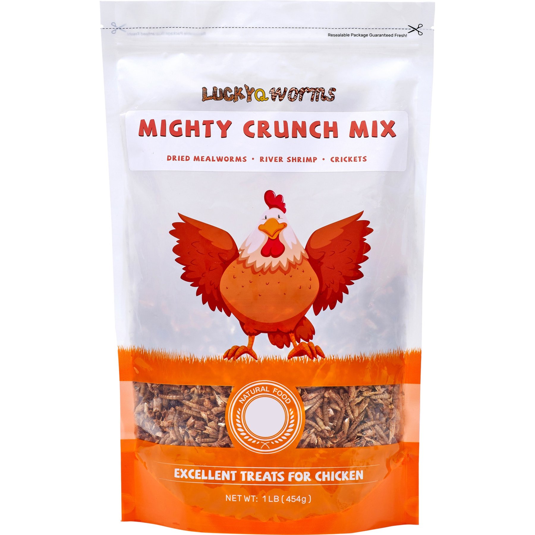 LuckyQworms Mighty Crunch MixHigh Protein Dry Food Chicken, Reptiles & Amphibians Treats, 1-lb bag