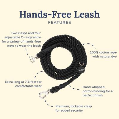 Show full view: Lucy & Co. Hands-Free Rope Dog Leash, 7-ft long, 3/4-in wide, Midnight Black slide 2 of 4