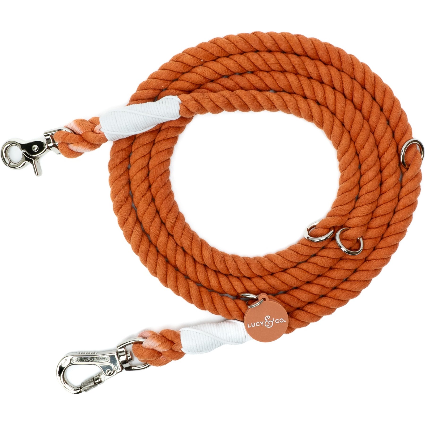 Lucy & Co. Hands-Free Rope Dog Leash, 7-ft long, 3/4-in wide, Pumpkin Spice