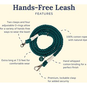 Lucy & Co. Hands-Free Rope Dog Leash, 7-ft long, 3/4-in wide, Evergreen