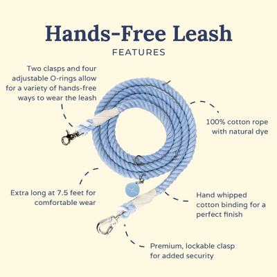 Show full view: Lucy & Co. Hands-Free Rope Dog Leash, 7-ft long, 3/4-in wide, Denim Blue slide 2 of 4