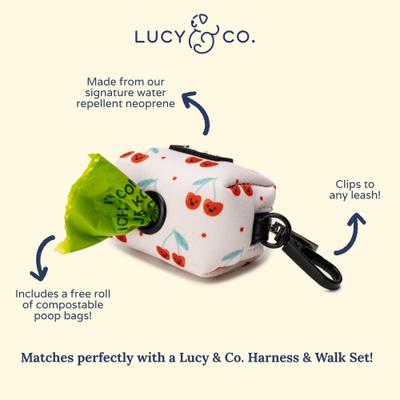 Show full view: Lucy & Co. The Cheery Cherries Dog Leash Attachment Poop Bag Dispenser, Red slide 4 of 4