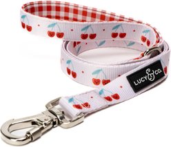 Lucy & Co. The Cheery Cherries Padded Dog Leash, Red, Large: 5-ft long, 1-in wide