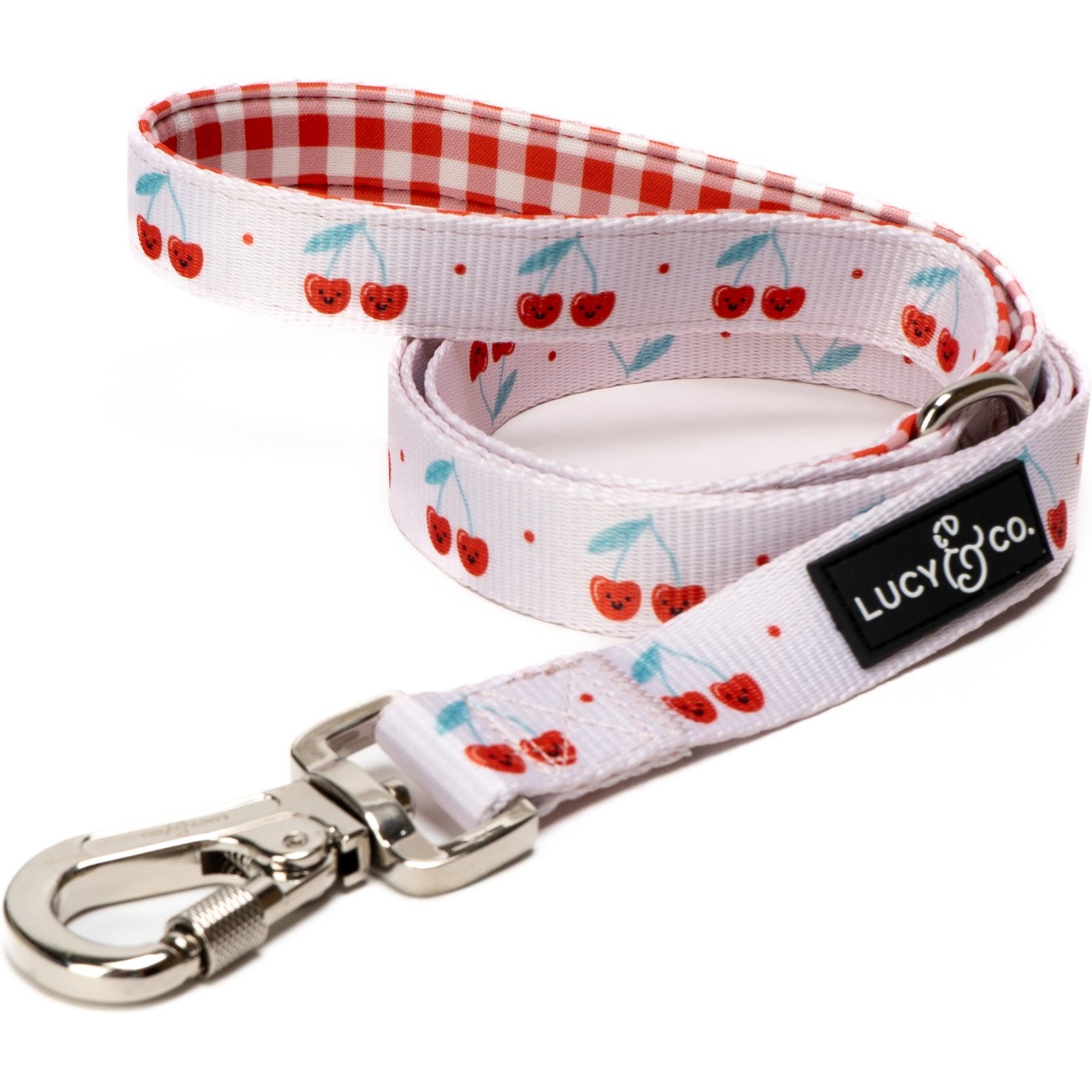 Lucy & Co. The Cheery Cherries Padded Dog Leash, Red, Large: 5-ft long, 1-in wide