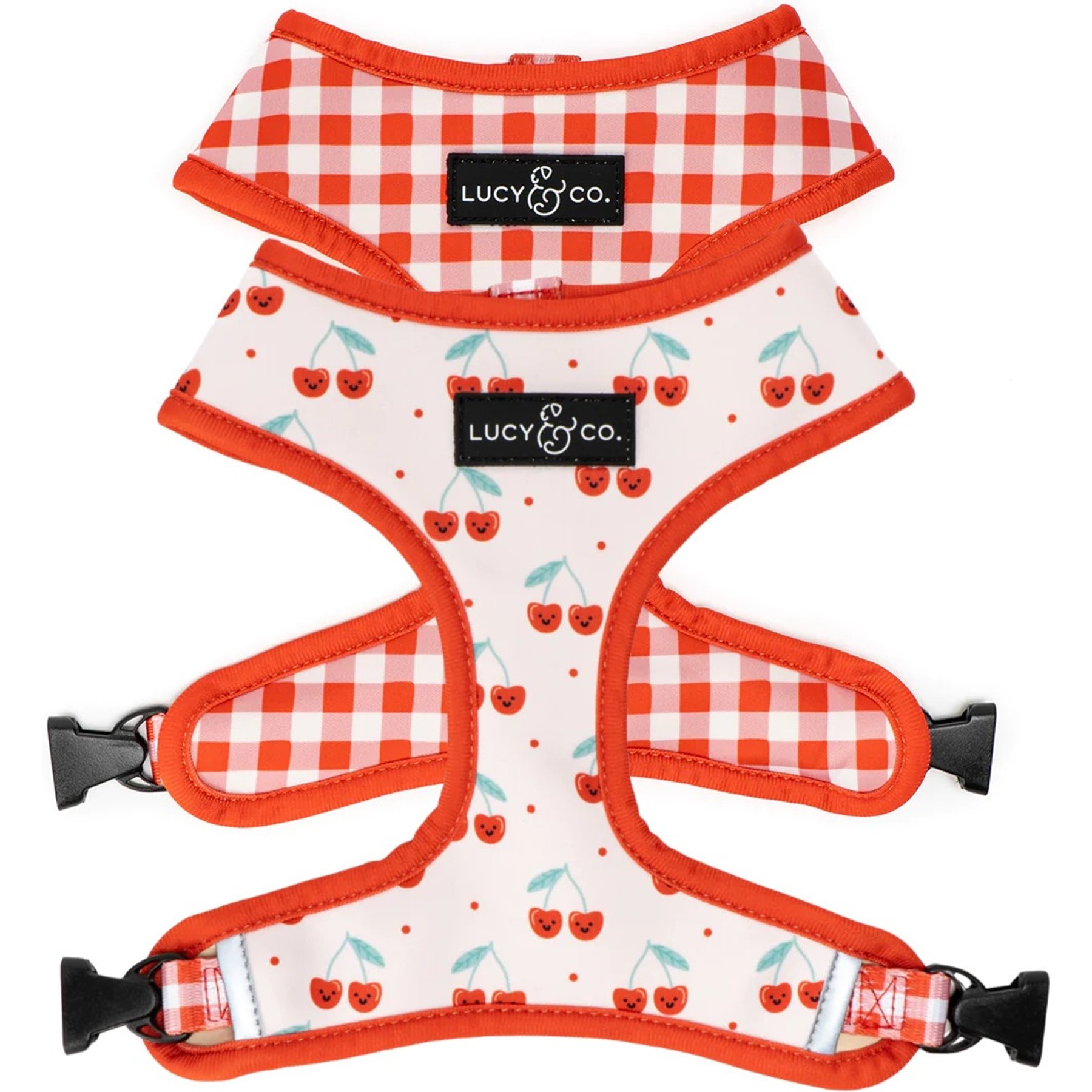 Lucy & Co. The Cheery Cherries Reversible Dog Harness, Red, Large: 20 to 28-in chest
