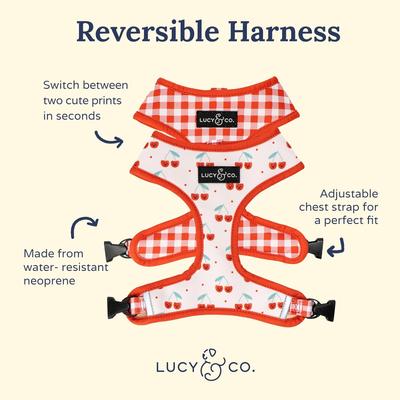 Show full view: Lucy & Co. The Cheery Cherries Reversible Dog Harness, Red, X-Large: 23 to 32-in chest slide 4 of 9
