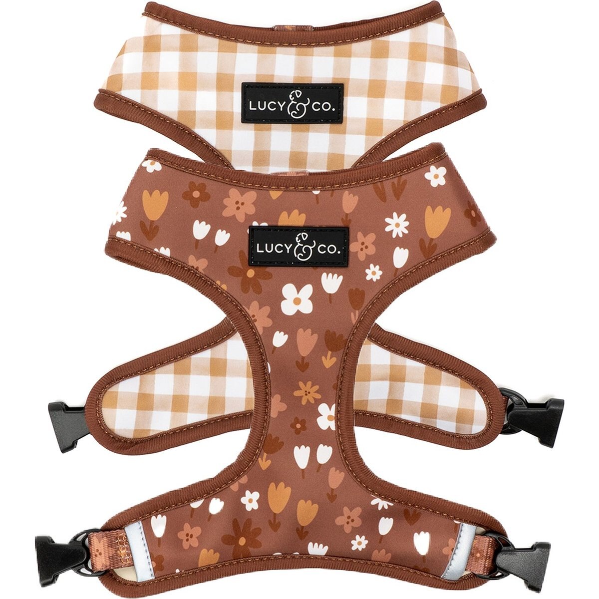 Lucy & Co. The Chocolate Meadows Reversible Basic Dog Harness, Brown, X-Large: 23 to 32-in chest