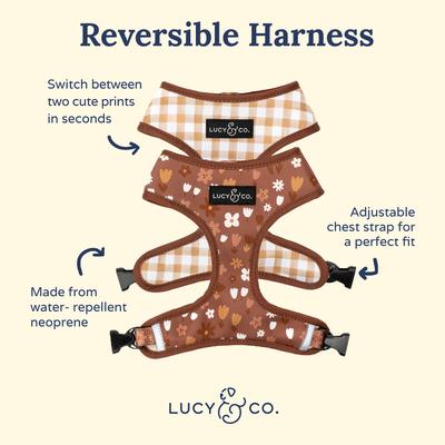 Show full view: Lucy & Co. The Chocolate Meadows Reversible Basic Dog Harness, Brown, X-Large: 23 to 32-in chest slide 4 of 7
