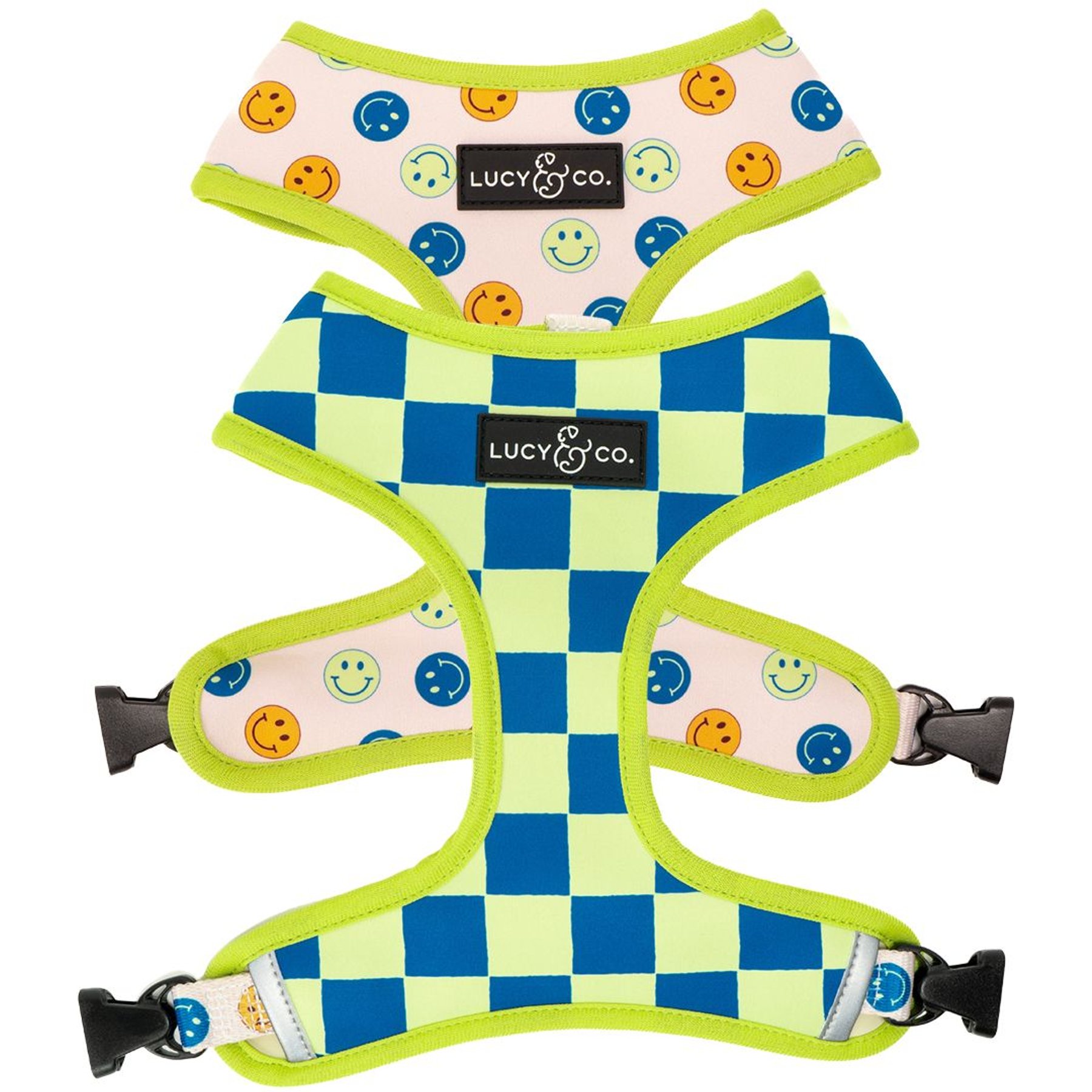 Lucy & Co. The Have a Nice Day Reversible Dog Harness, Blue, Medium: 17 to 23-in chest