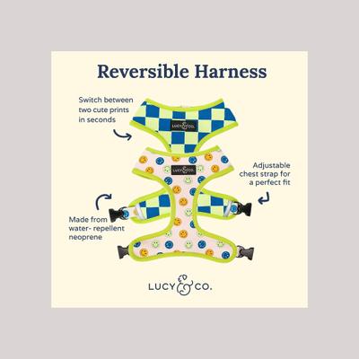 Show full view: Lucy & Co. The Have a Nice Day Reversible Dog Harness, Blue, Medium: 17 to 23-in chest slide 2 of 10
