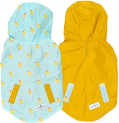 Lucy & Co. The Lucky Ducky Reversible Waterproof Dog Raincoat, Blue/Yellow, Large
