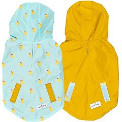 Lucy & Co. The Lucky Ducky Reversible Waterproof Dog Raincoat, Blue/Yellow, Medium