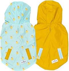 Lucy & Co. The Lucky Ducky Reversible Waterproof Dog Raincoat, Blue/Yellow, X-Large