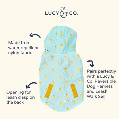 Show full view: Lucy & Co. The Lucky Ducky Reversible Waterproof Dog Raincoat, Blue/Yellow, XX-Large slide 5 of 9
