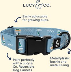 Lucy & Co. The Set Sail Dog Collar, Blue, Large: 16 to 26-in neck slide 2 of 3