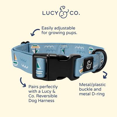 Show full view: Lucy & Co. The Set Sail Dog Collar, Blue, Large: 16 to 26-in neck slide 2 of 3