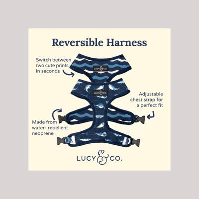 Show full view: Lucy & Co. The Shark Attack Reversible Dog Harness, Blue, Large: 20 to 28-in chest slide 2 of 8