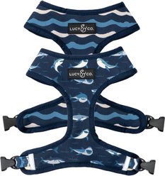 Lucy & Co. The Shark Attack Reversible Dog Harness, Blue, Small: 14 to 18-in chest