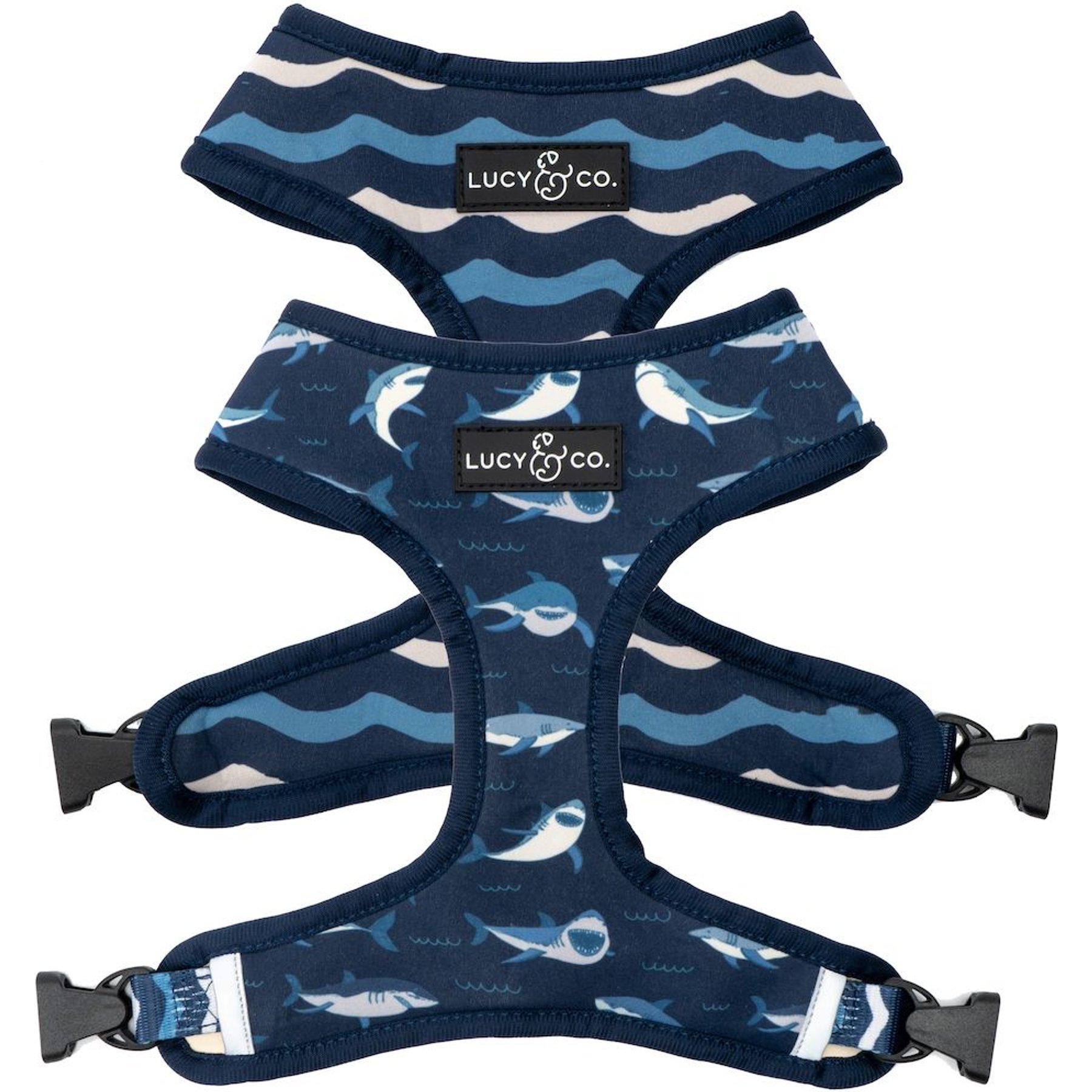 Lucy & Co. The Shark Attack Reversible Dog Harness, Blue, X-Large: 23 to 32-in chest