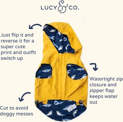 Lucy & Co. The Shark Attack Reversible Waterproof Dog Raincoat, Blue/Yellow, Large slide 2 of 7