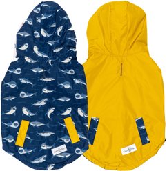 Lucy & Co. The Shark Attack Reversible Waterproof Dog Raincoat, Blue/Yellow, Medium