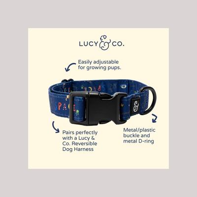 Show full view: Lucy & Co. The Space Doodle Dog Collar, Navy, Large: 16 to 26-in neck, 1 1/2-in W slide 2 of 5