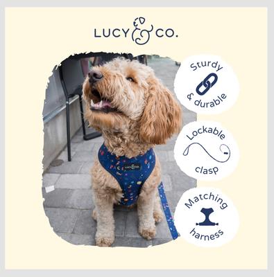 Show full view: Lucy & Co. The Space Doodle Dog Leash, Navy: Small, 5-ft long, 3/5-in wide slide 4 of 5