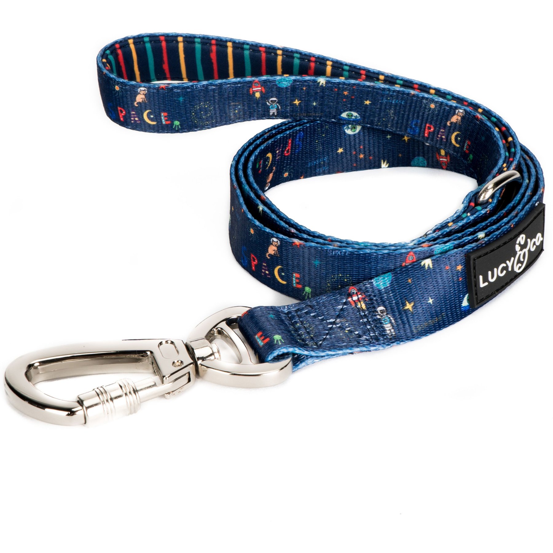 Lucy & Co. The Space Doodle Polyester Padded Handle Dog Leash, Navy, Large: 5-ft long, 1-in wide