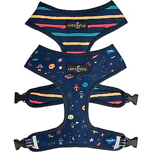 Lucy & Co. The Space Doodle Reversible Dog Harness, Navy, Small: 14 to 18-in chest