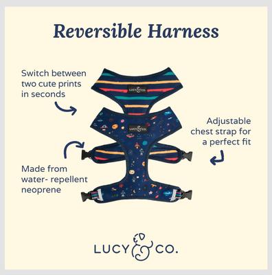Show full view: Lucy & Co. The Space Doodle Reversible Dog Harness, Navy, X-Large: 23 to 32-in chest slide 2 of 8