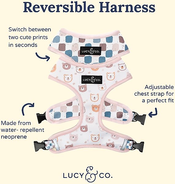 Lucy & Co. The Unbearably Cute Reversible Basic Dog Harness, White/Blue
