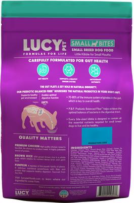 Show full view: Lucy Pet Products Chicken, Brown Rice & Pumpkin Limited Ingredient Diet Small Bites Dog Food, 4.5-lbs bag slide 3 of 9