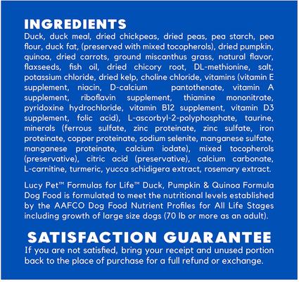 Show full view: Lucy Pet Products Formulas for Life Grain-Free Duck, Pumpkin & Quinoa Formula Dry Dog Food, 4.5-lb bag slide 7 of 10