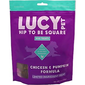 Lucy Pet Products Hip To Be Square Chicken & Pumpkin Formula Grain-Free Dog Treats, 6-oz bag