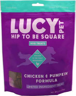 Show full view: Lucy Pet Products Hip To Be Square Chicken & Pumpkin Formula Grain-Free Dog Treats, 6-oz bag slide 1 of 10