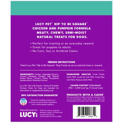 Show full view: Lucy Pet Products Hip To Be Square Chicken & Pumpkin Formula Grain-Free Dog Treats, 6-oz bag slide 3 of 10