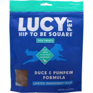Lucy Pet Products Hip To Be Square Duck & Pumpkin Formula Grain-Free Dog Treats, 6-oz bag